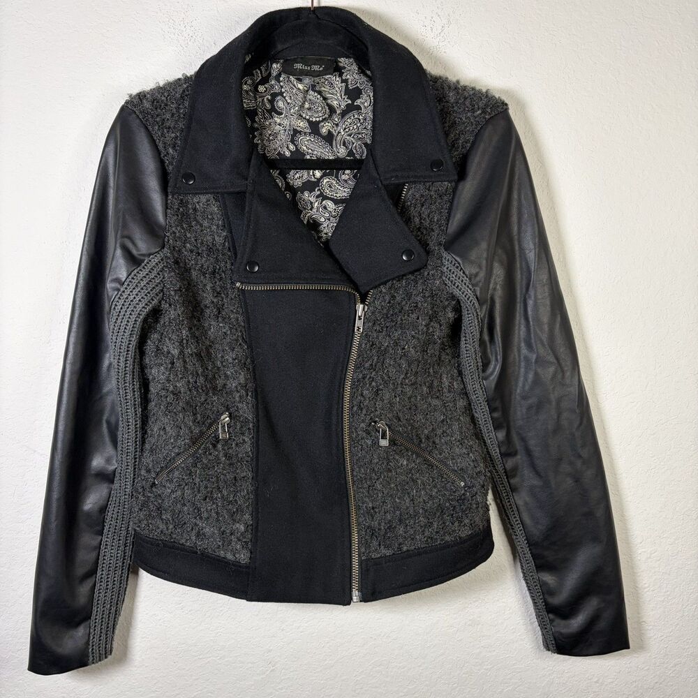 Miss Me Moto Jacket Women’s Small Wool Blend Faux Leather Zip Front